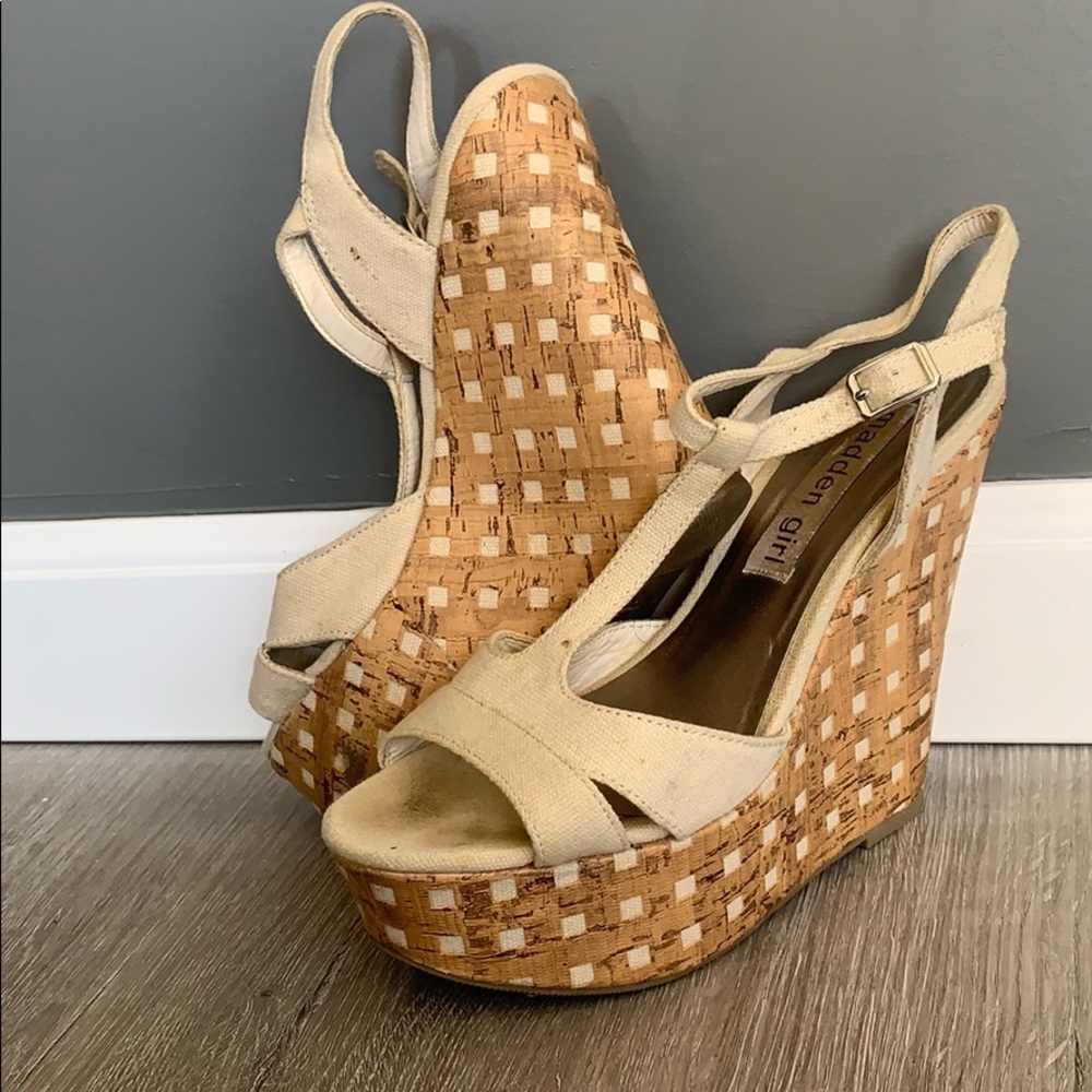 Cream strappy wedges by Madden Girl